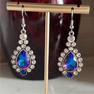 Elegant Silver and Blue Crystal Drop Earrings
